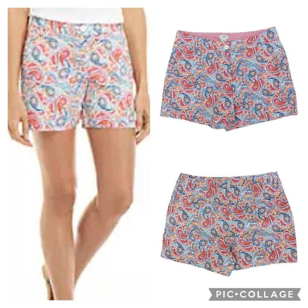 Crown & Ivy Paisley Pink Orange Blue Chino Shorts Size 12 Caroline Style Summer